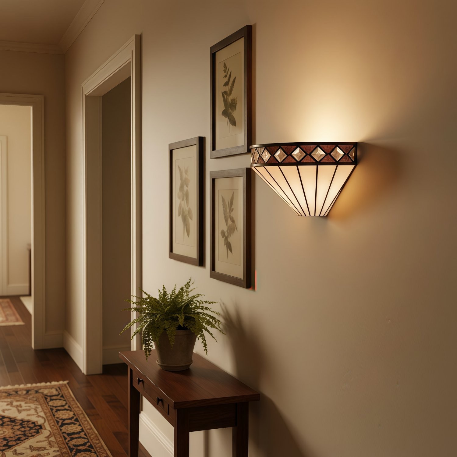 TF Fargo Art Deco Wall Light with Diamond Motif Design - Glass Wall Sconce for Hallway & Bedroom T636