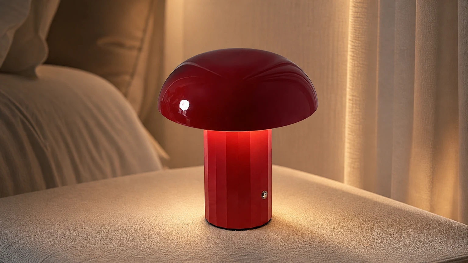 Przenośna lampka nocna Mushroom w ciepłej sypialni