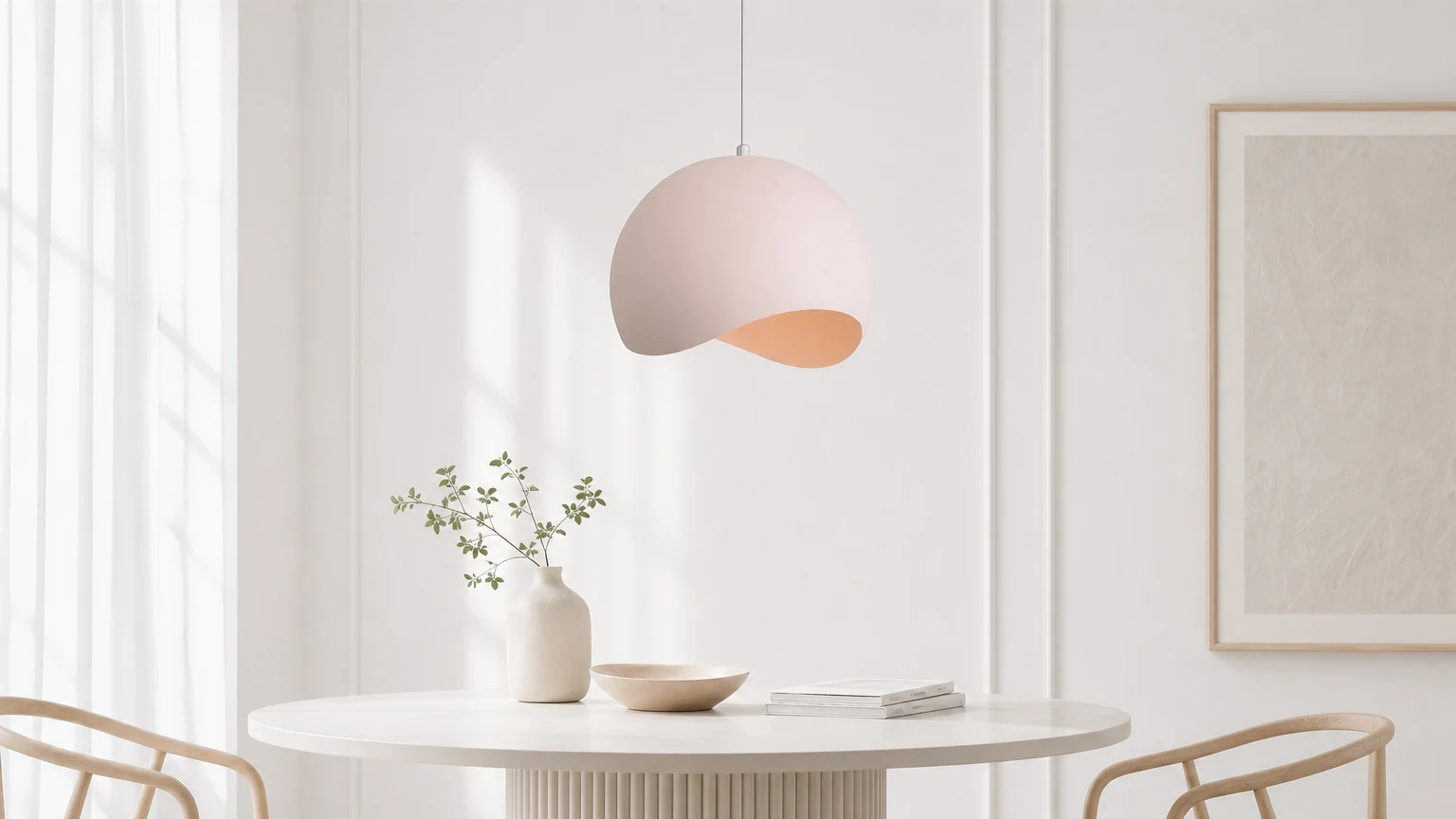Metalowa lampa wisząca Nordic Macaron Eggshell S105 w jasnym wnętrzu