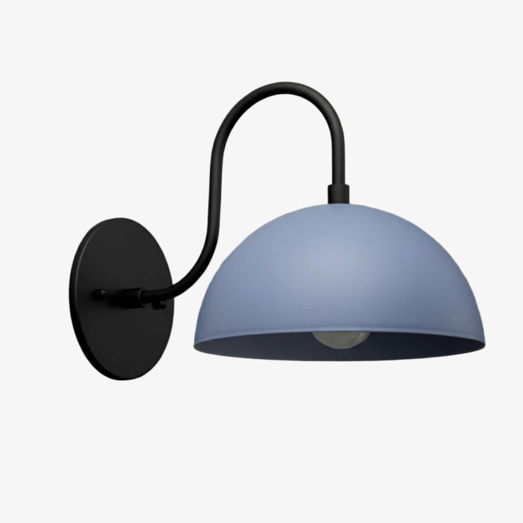 Curva Metal Industrial Wall Sconce - Curved Brass Arm - Hammered Dome Light Fixture T408