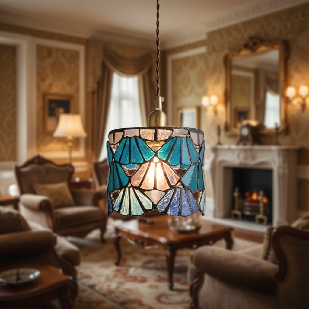 Vintagia Tiffany Inspired Pendant Light - Artistic Glass Shade Pendant for Dining Island T514