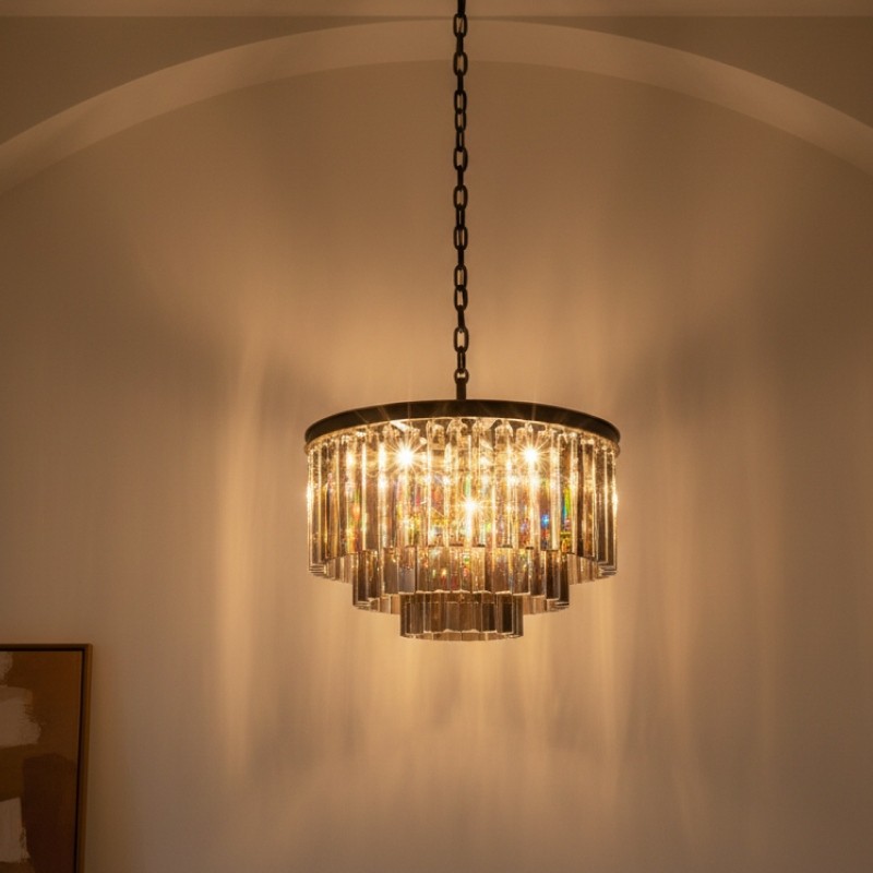 Aurevon Crystal Prism Metal Frame Modern Ceiling Chandelier for Home and Hotel T494
