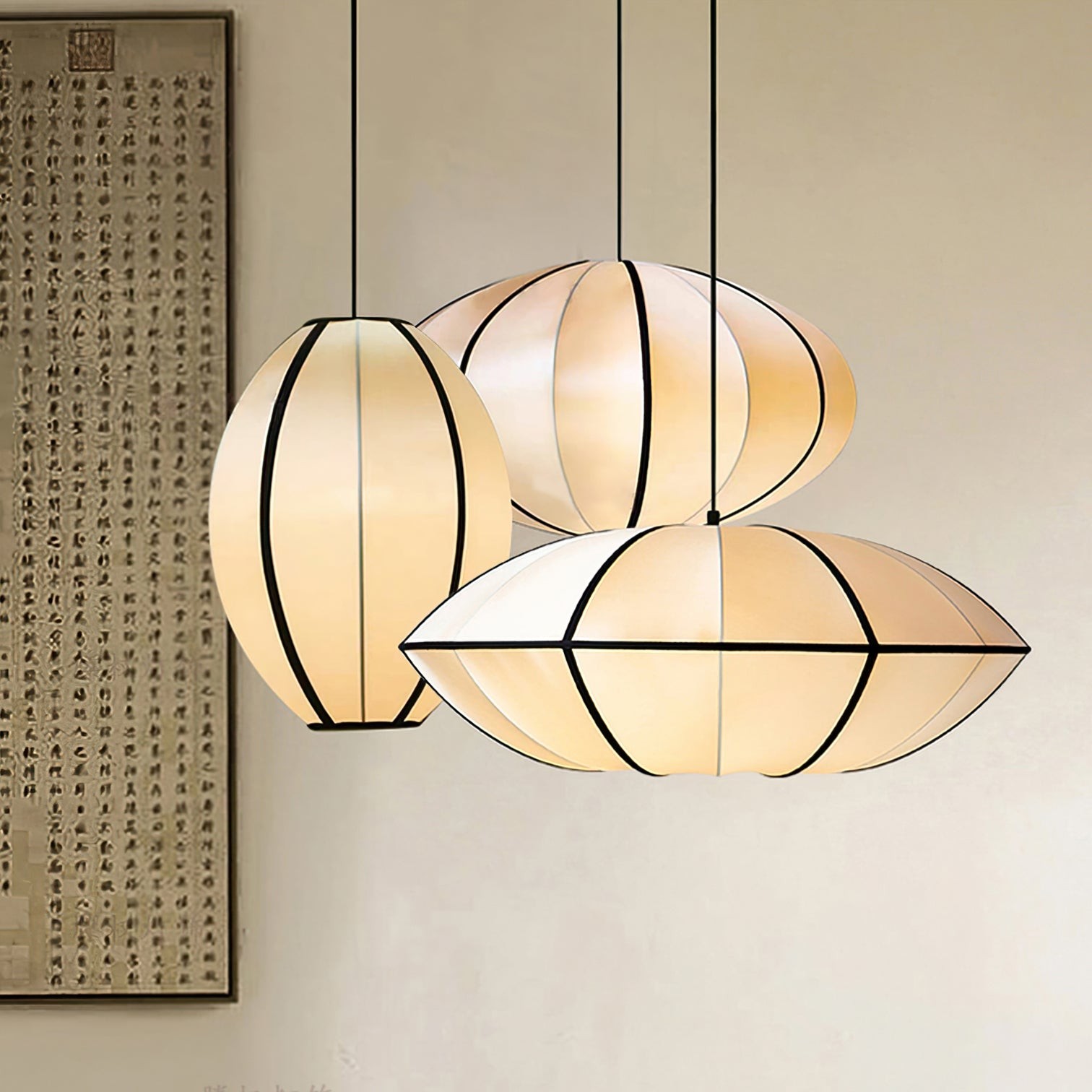 Vintage Silk Lantern Pendant Lamp M575