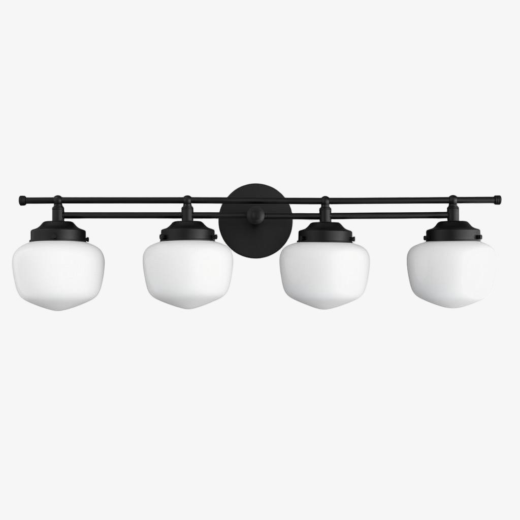 Opalume Glass Art Deco Vanity Light - Bathroom Wall Sconce with White Glass Shades T306