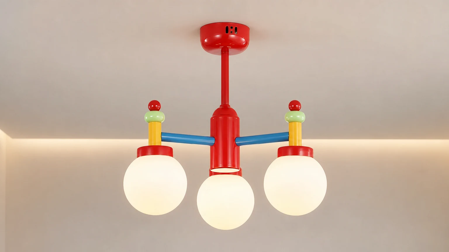 Art Decor Macaron Chandelier installed in a bright children's room