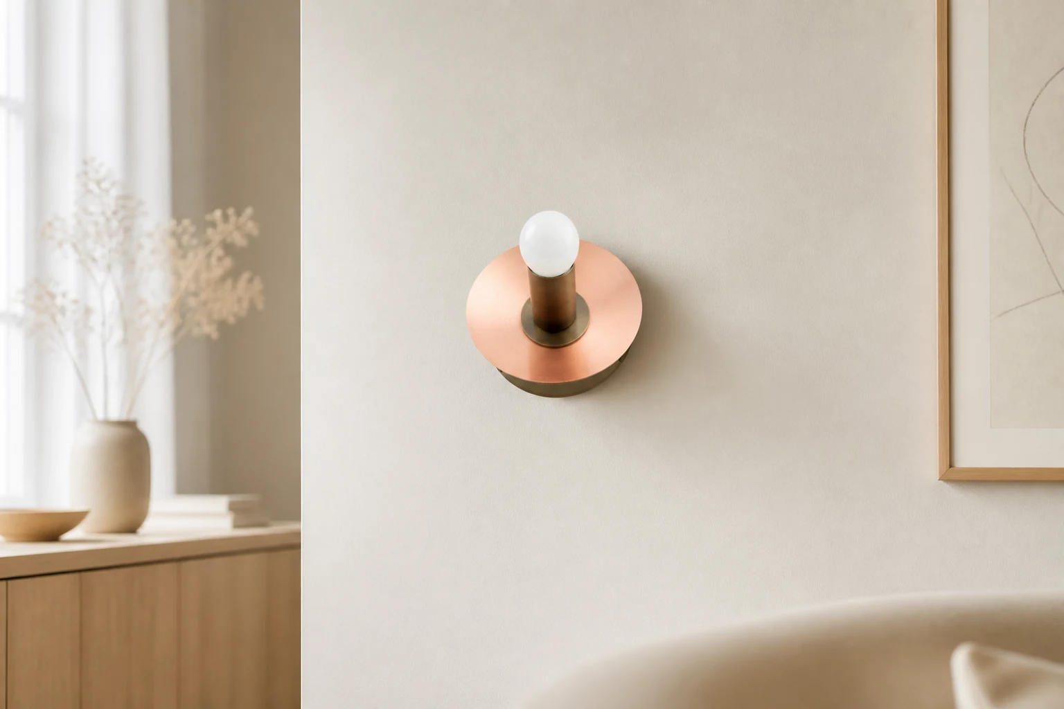 Lámpara de pared Radio Globe en una escena de una habitación de estilo de vida.
