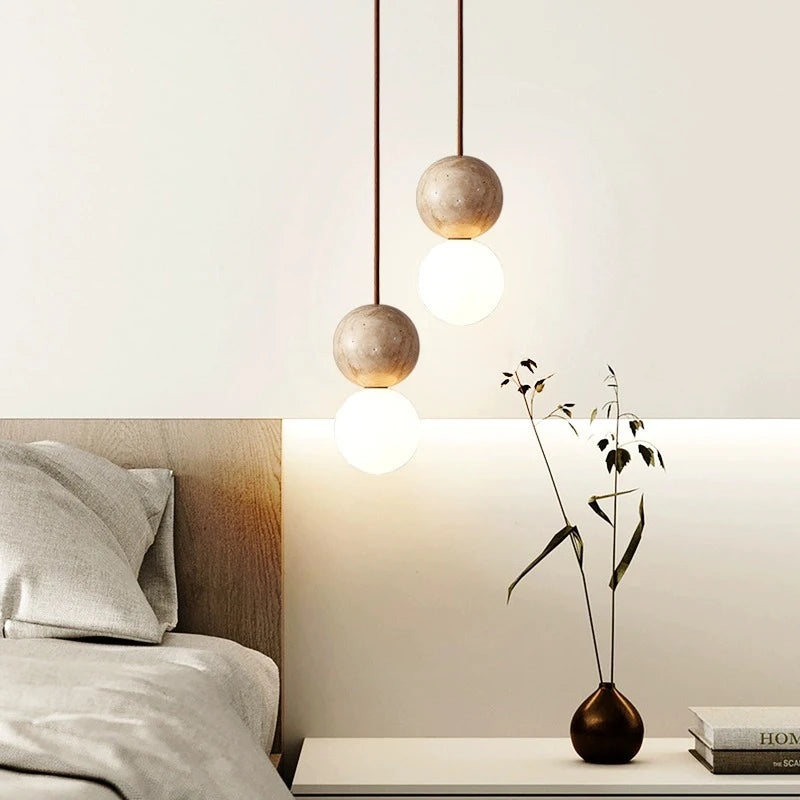 Travertine Stone Cream Retro Minimalist LED Pendant Light D913