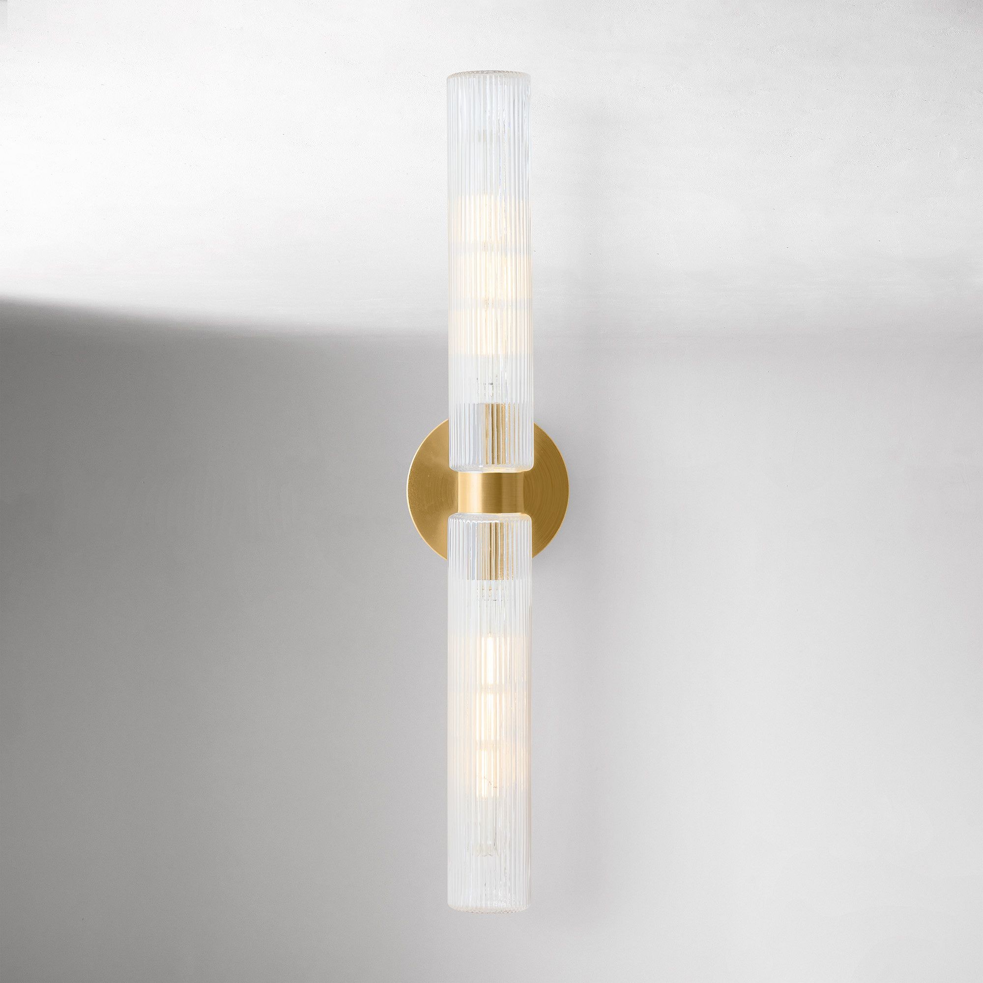 Rivora Modern Fluted Glass Wall Light - Double Short Indoor Outdoor Sconce T168