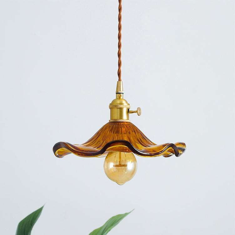 Retro Hibiscus Flower Glass Pendant Light S104