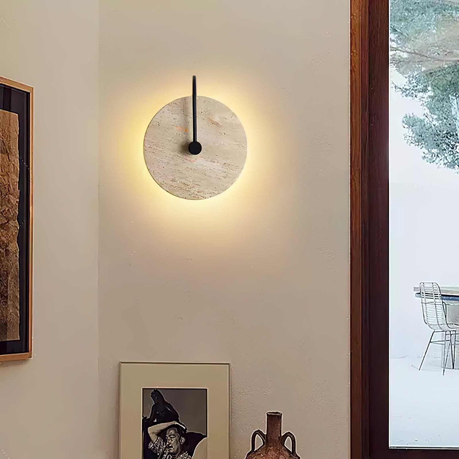 Simple Clock-Shaped Travertine Wall Lamp M25