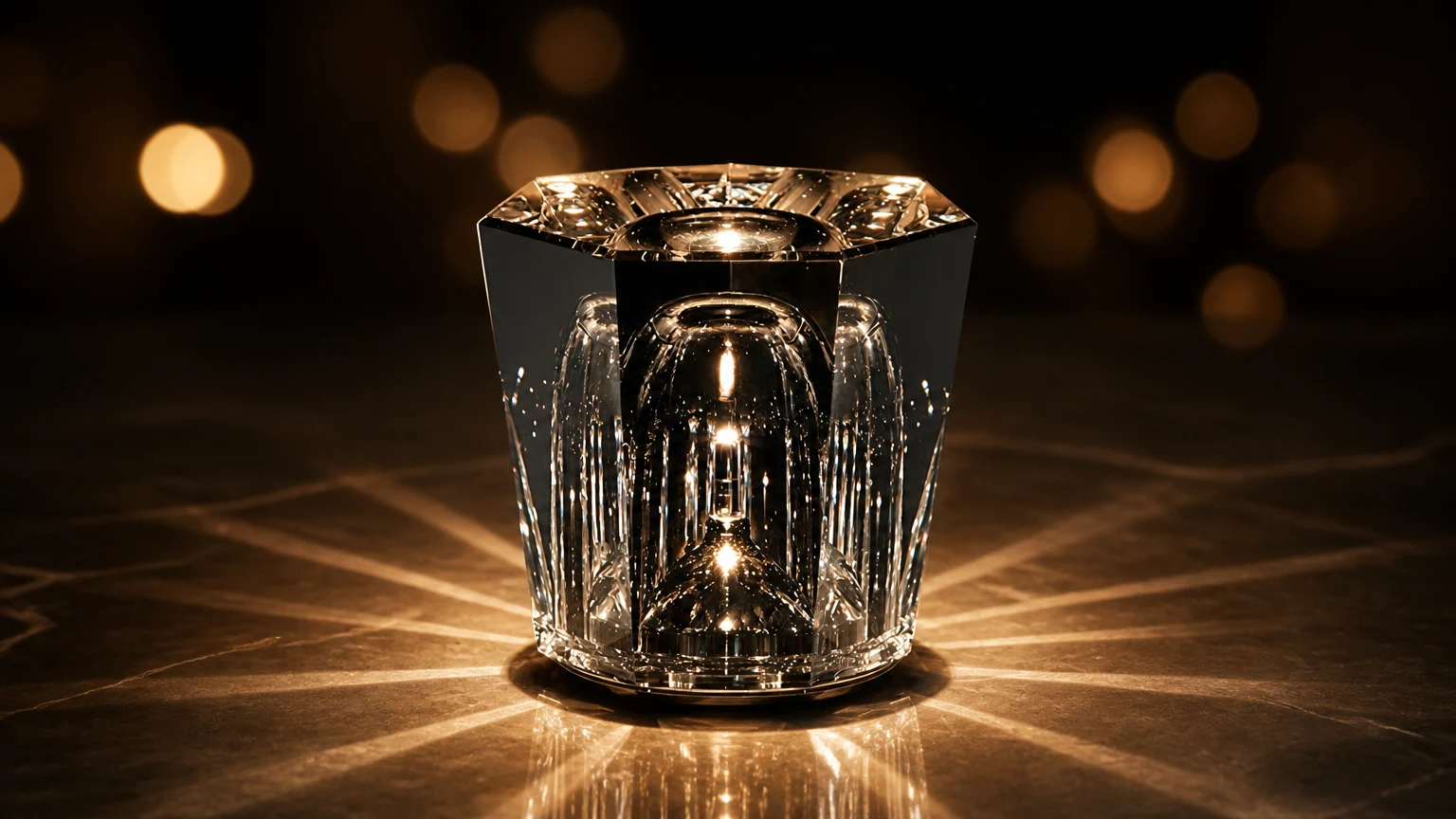 Lampa stołowa Crystal Diamond M160 świecąca w ciemnej scenie na blacie