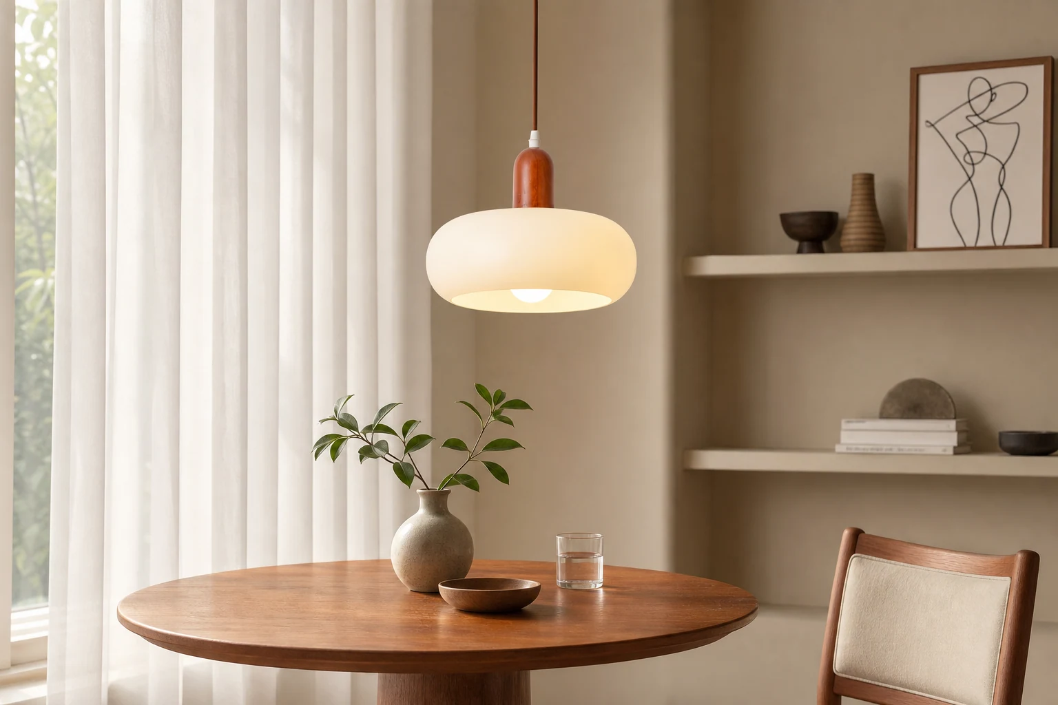 Lampa wisząca ze szklanym garnkiem w scenie pokoju lifestylowego