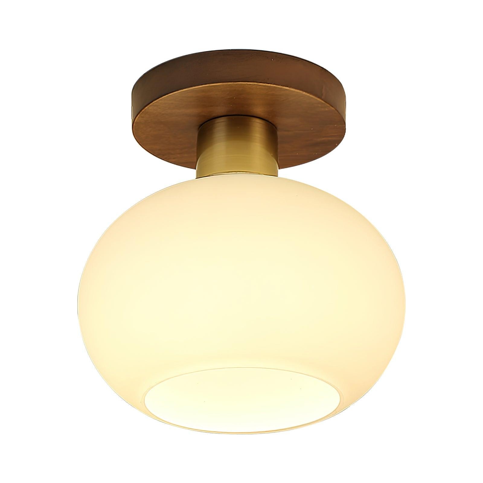 Vintage Wabi-Sabi Walnut Copper Glass Ceiling Lamp For Living Room M414