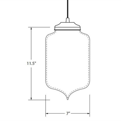 Schemat wymiarowy lampy wiszącej Niche Turret przedstawiający średnicę 7 cali i wysokość 11,5 cala