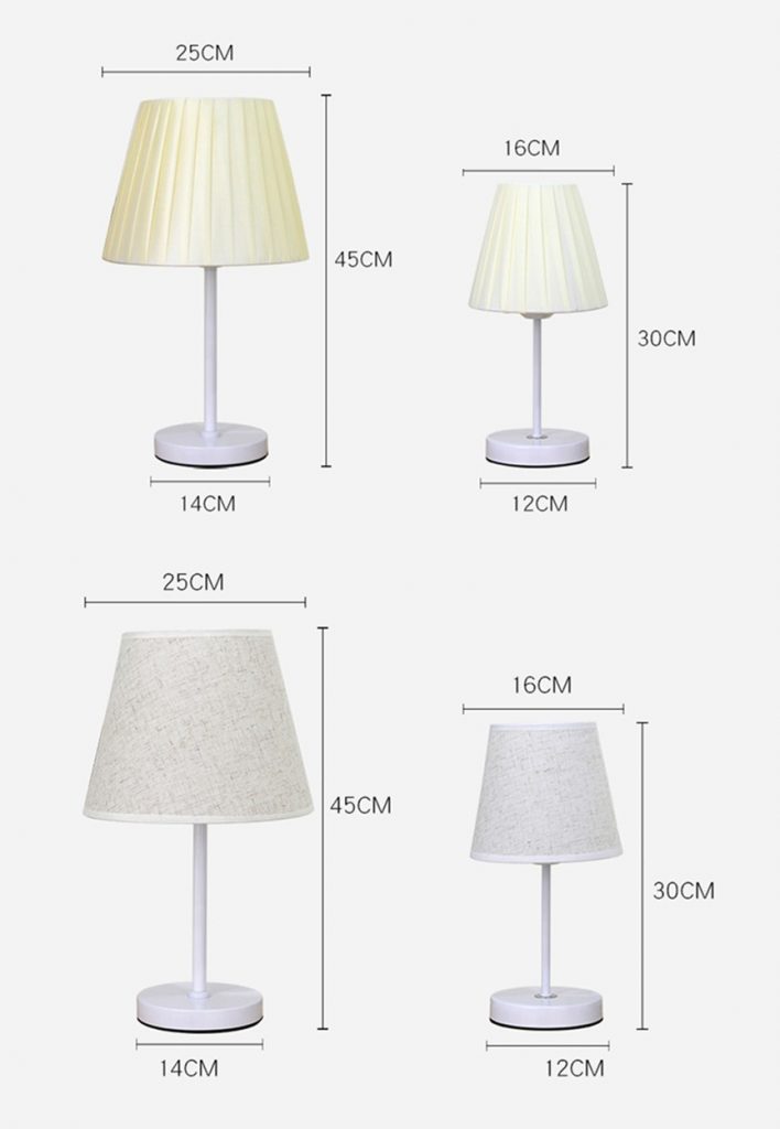 Diagram över specifikation för COMFY-bordslampans storlek och skärm