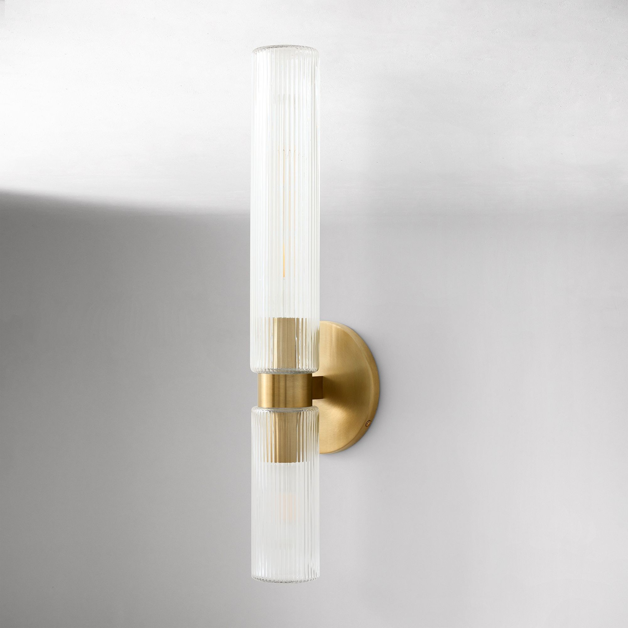 Rivora Fluted Glass Double Short Sconce - Indoor Outdoor Wall Light Elegance T095