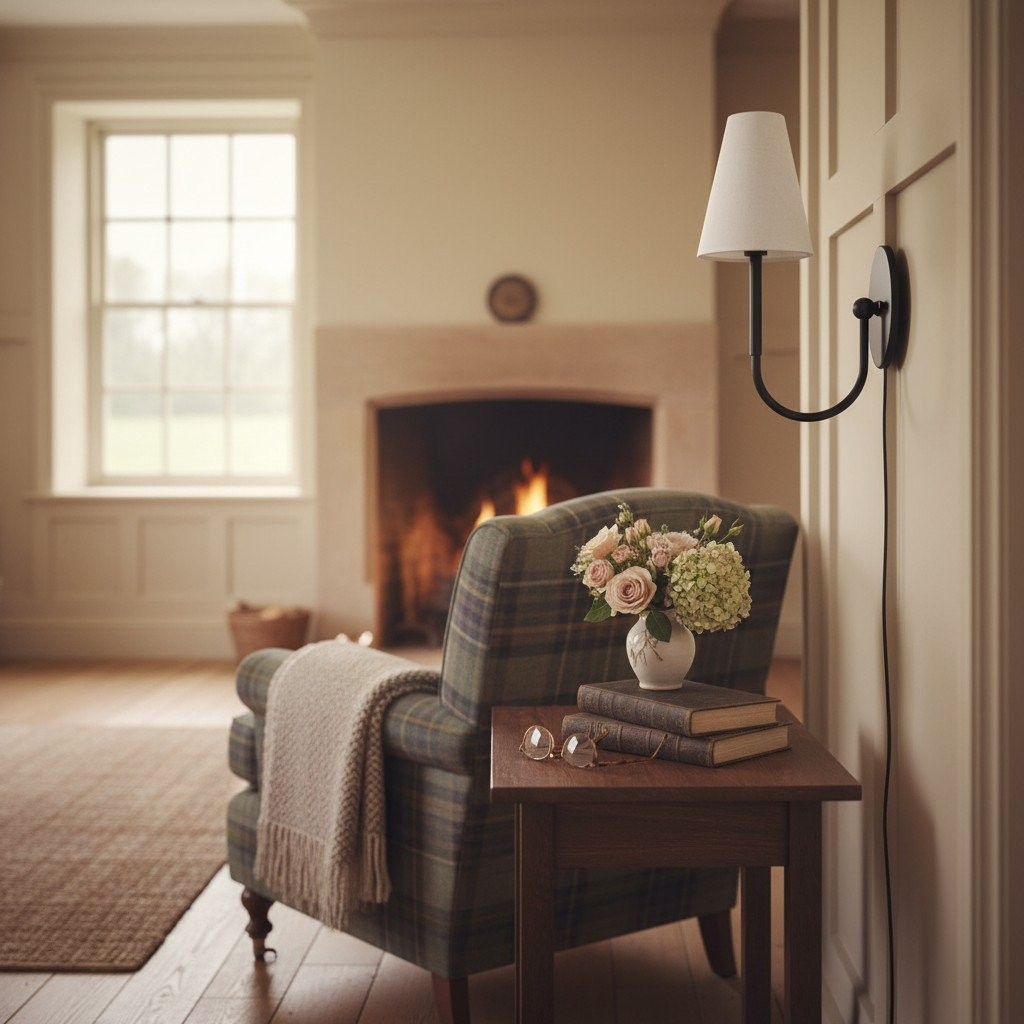 Curva Metal Collection Traditional Wall Light - Brass Finish with Shade T399