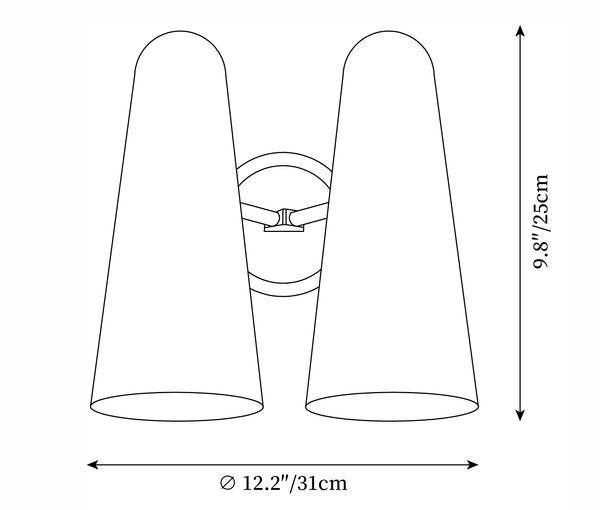 Schemat wymiarowy podwójnej lampy ściennej Dia 31 cm x H 25 cm