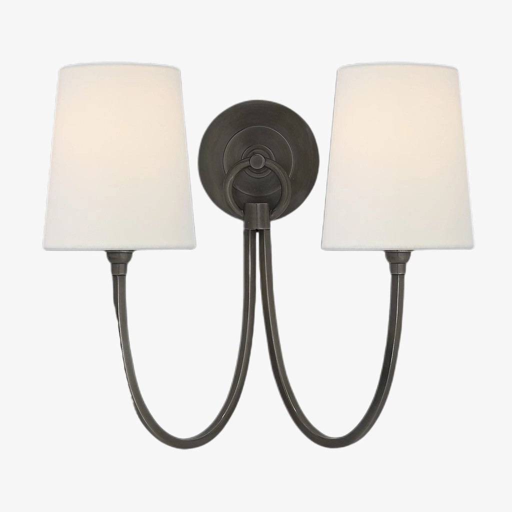 Roven Modern Double Wall Sconce with Curved Arms and Fabric Shades - Classic Accent Lighting for Bedroom T657