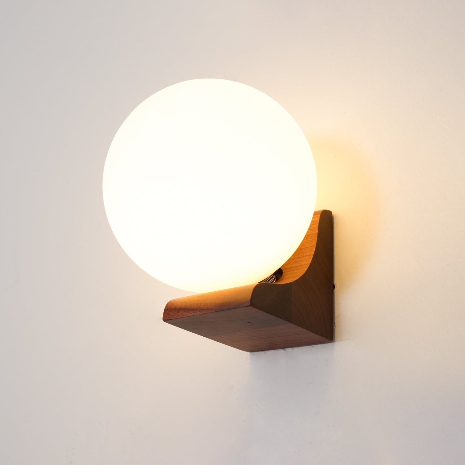 Minimalist Wooden Geometric Bracket Glass Globe Wall Lamp M477