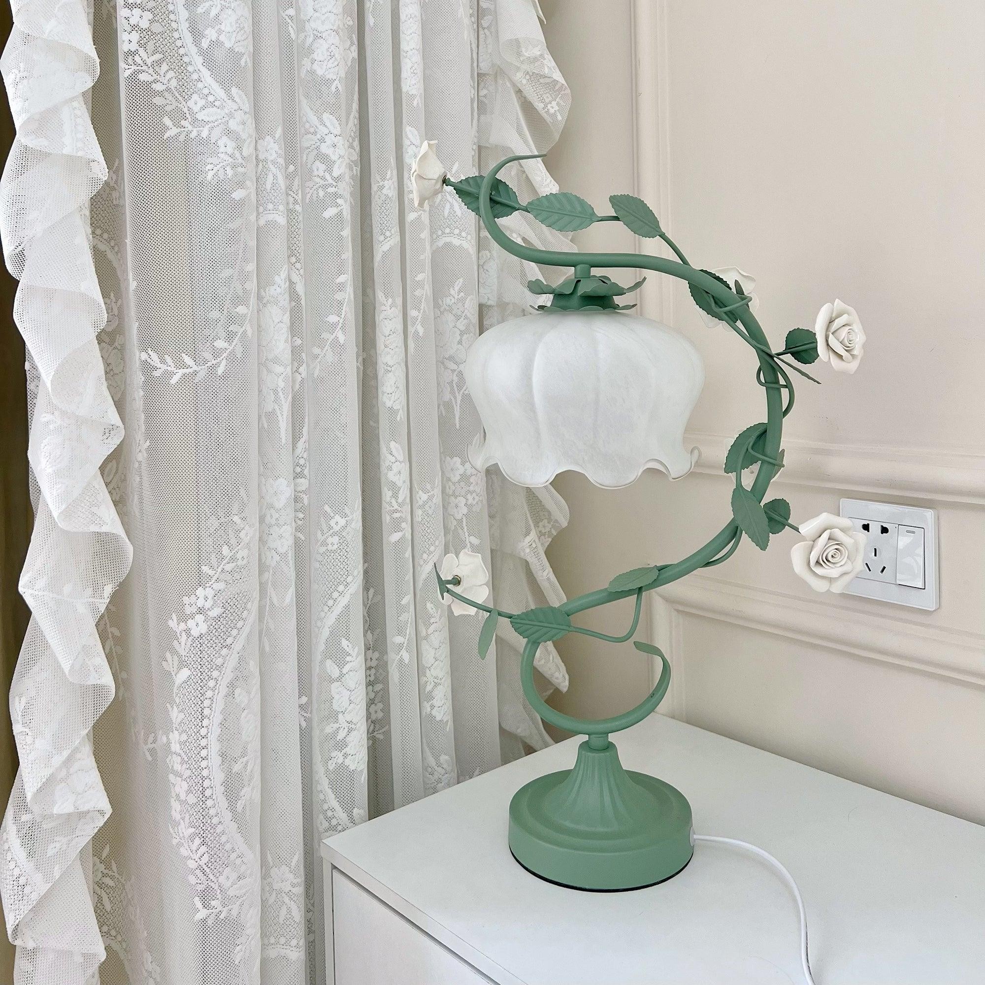 Green Pink White Rose Flower Table Lamp M209