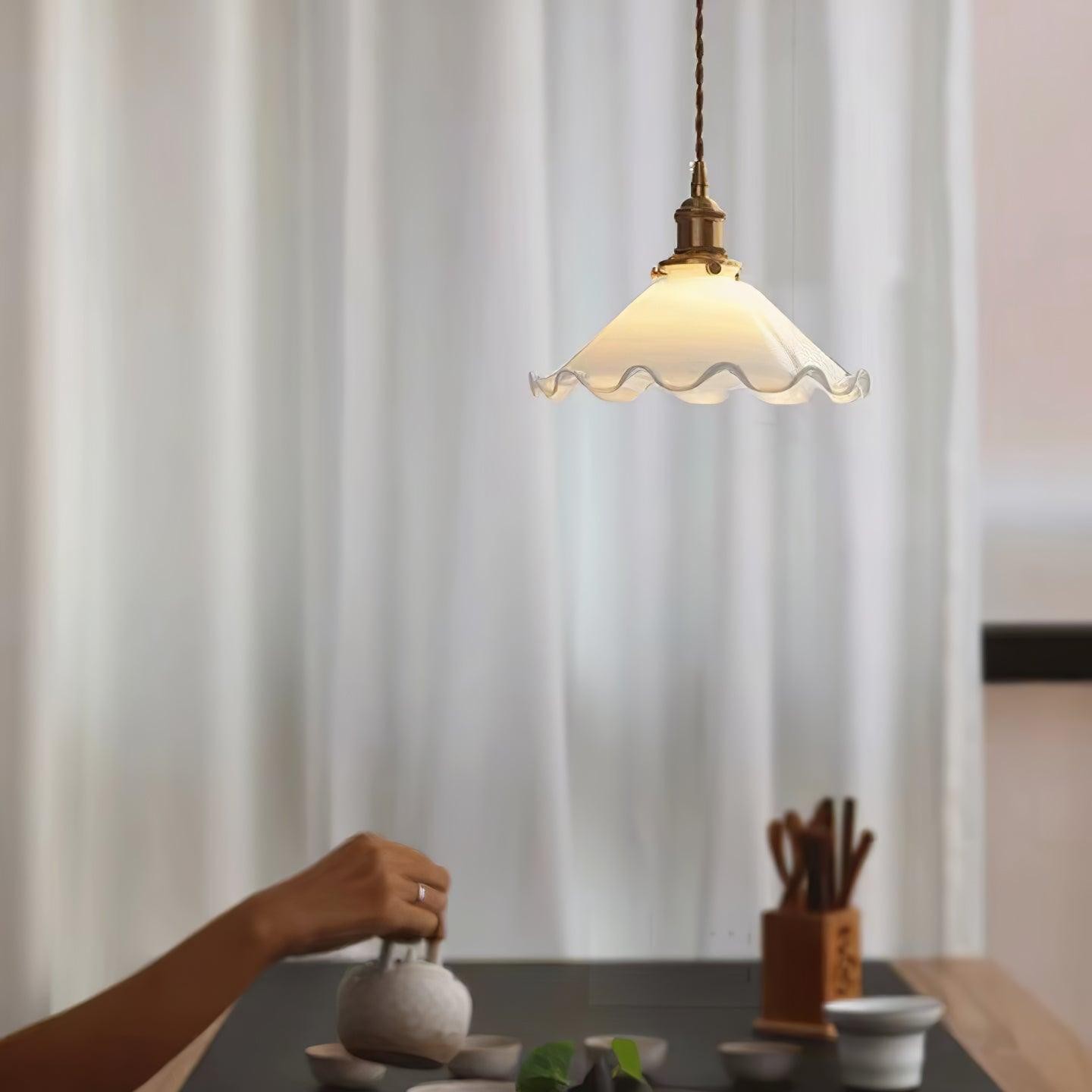 Vintage White Glass Skirted Pendant Lamp M472