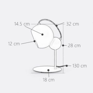 Dimensionsdiagramm für eine kugelförmige Tischlampe