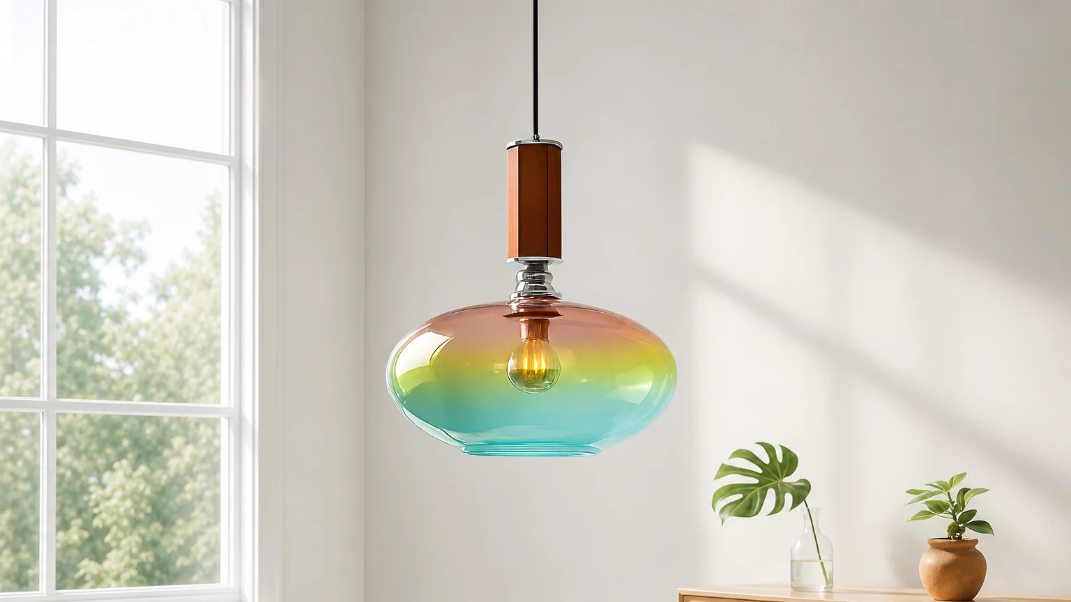 Lampa wisząca Lumia w poziomej scenie pokoju lifestylowego