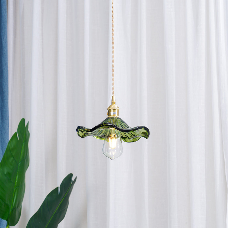 Retro Hibiscus Flower Glass Pendant Light S104