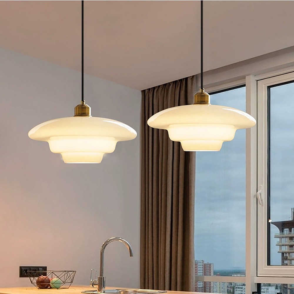 Mid-Century Art Milk White Glass Pendant Lamp S81