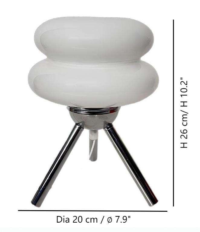 Schemat wymiarowy lampy stołowej Lollipop Bauhaus ze szklanym statywem o średnicy 20 cm i wysokości 26 cm