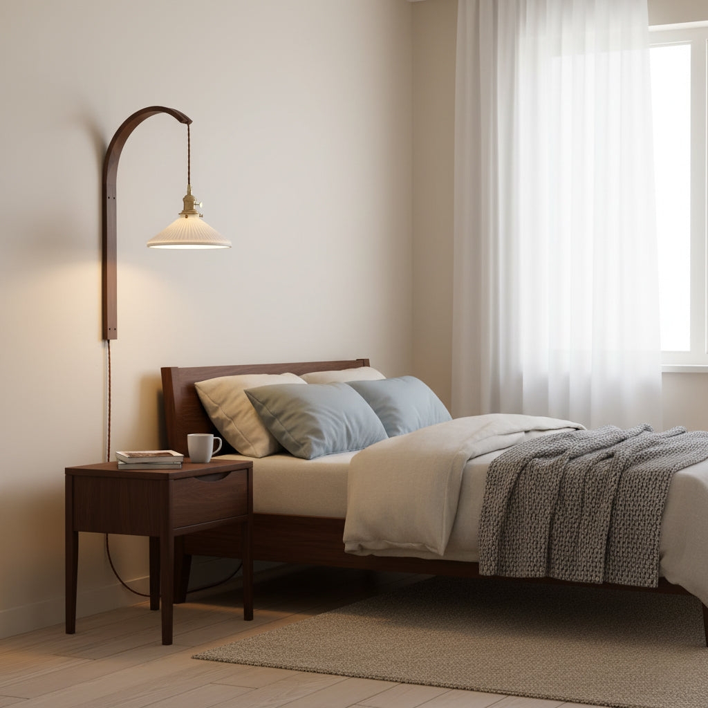 Curved Walnut Ceramic Plug-in Wall Light D498