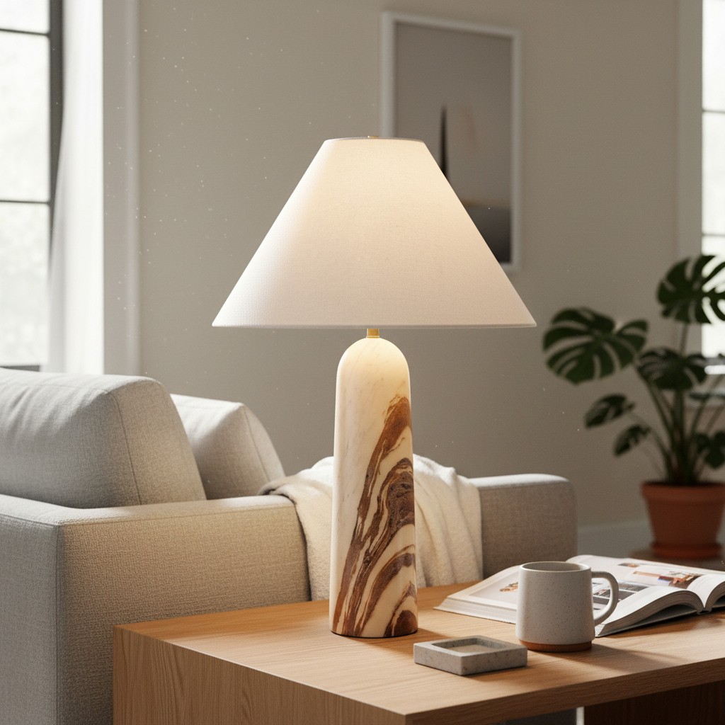 Albi Minimalist Marble Table Lamp - Elegant Fabric Shade Suitable for Any Room T617