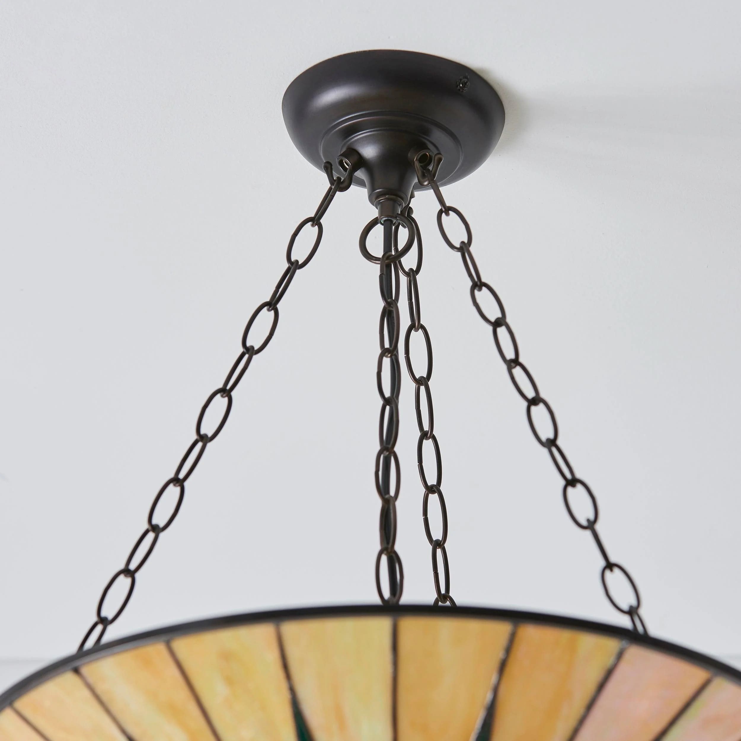 TF Dark Star Tiffany Ceiling Lamp - Stained Glass Star Design for Dining or Hall T637
