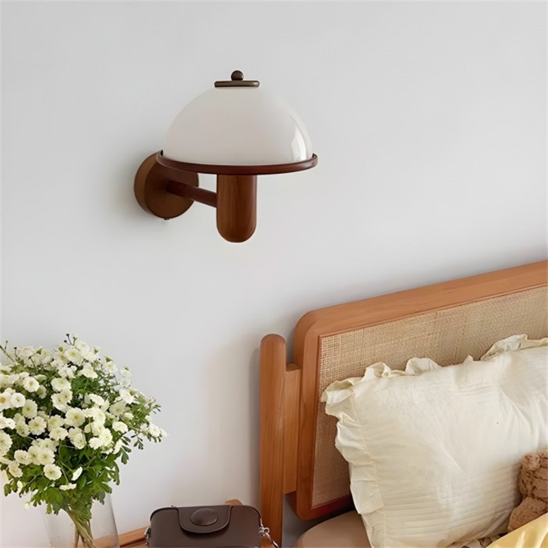 Retro Mushroom Wood Bedside Wall Lamp S132