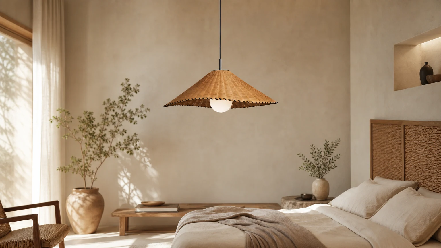 Teksturowana lampa wisząca Samolot D332 w ciepłej sypialni