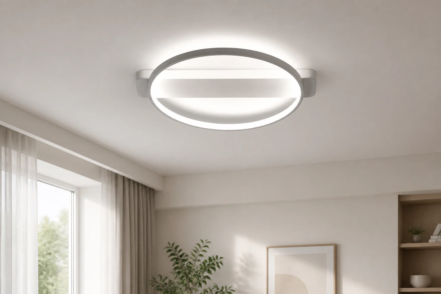 MOONBEAM Modern LED-taklampa i en ljus livsstilsmiljö