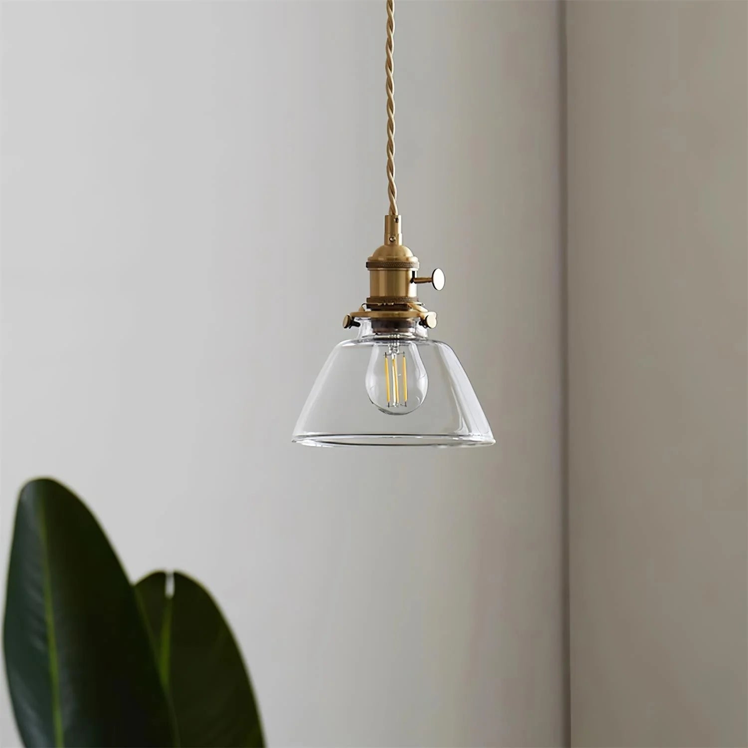 Jasmine Vintage Brass Glass Pendant Light D950