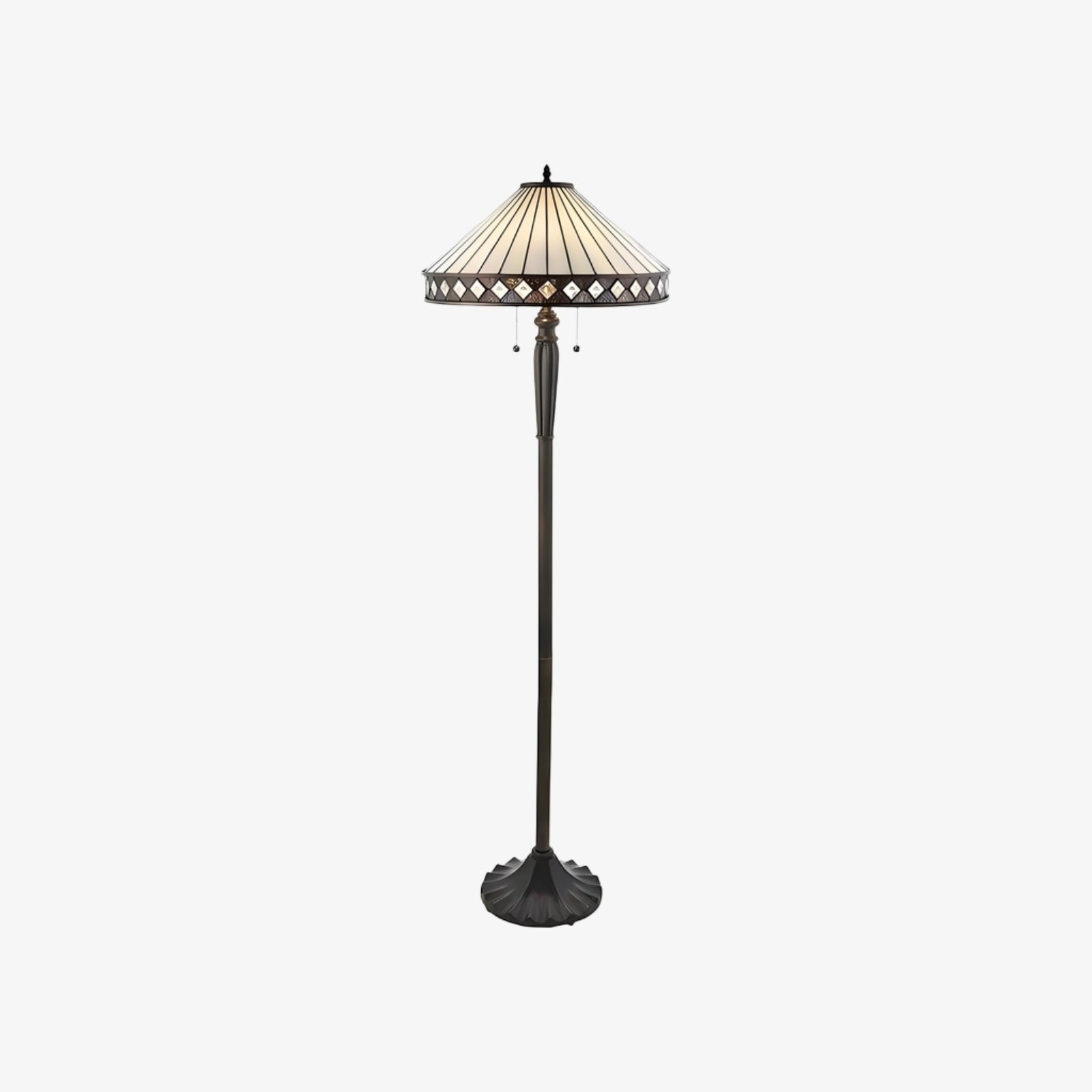 TF Fargo Geometric Tiffany Style Lamp - Amber and Cream Glass Accent Lighting for Bedroom or Study T643