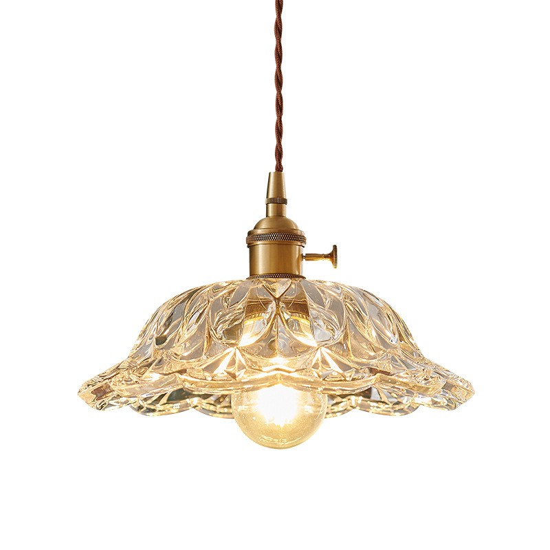 Vintage Brass Flower Glass Pendant Light S157