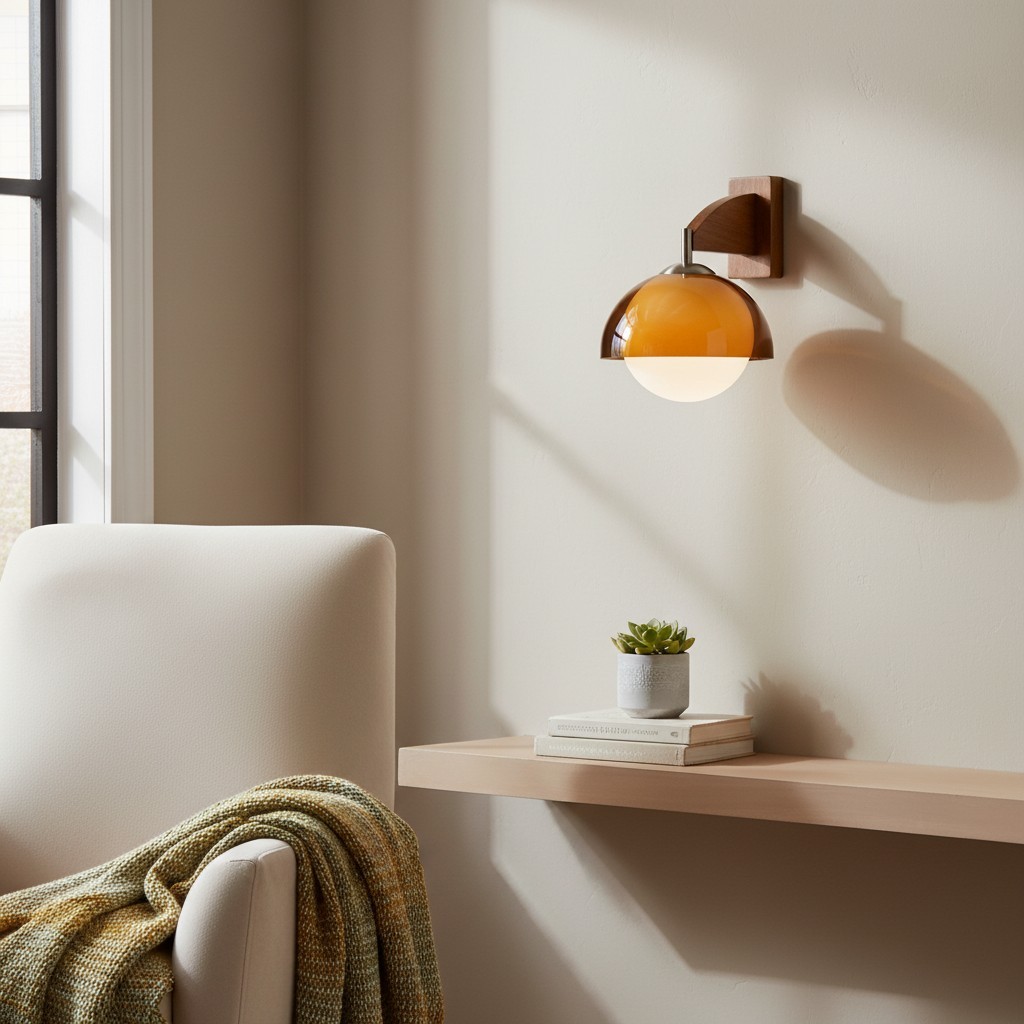 Afterglow Modern Sunset Wall Lamp - Dual Glass Shade Design with Wood-Texture Base T588