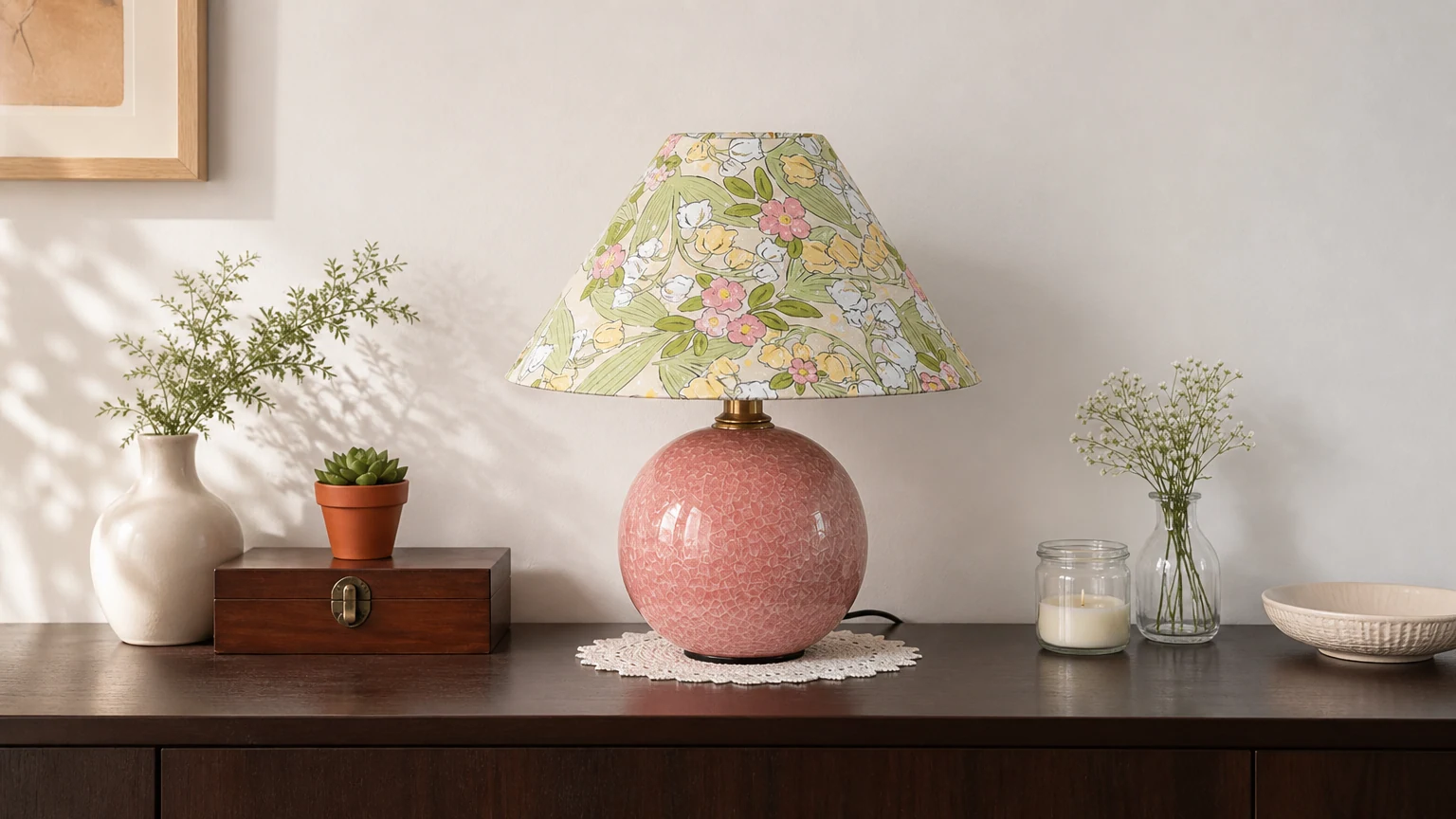 Lampa stołowa Bloomora D263 w delikatnej scenie sypialni