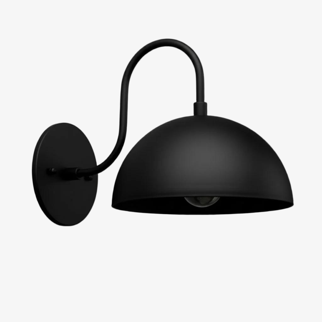Curva Metal Industrial Wall Sconce - Curved Brass Arm - Hammered Dome Light Fixture T408