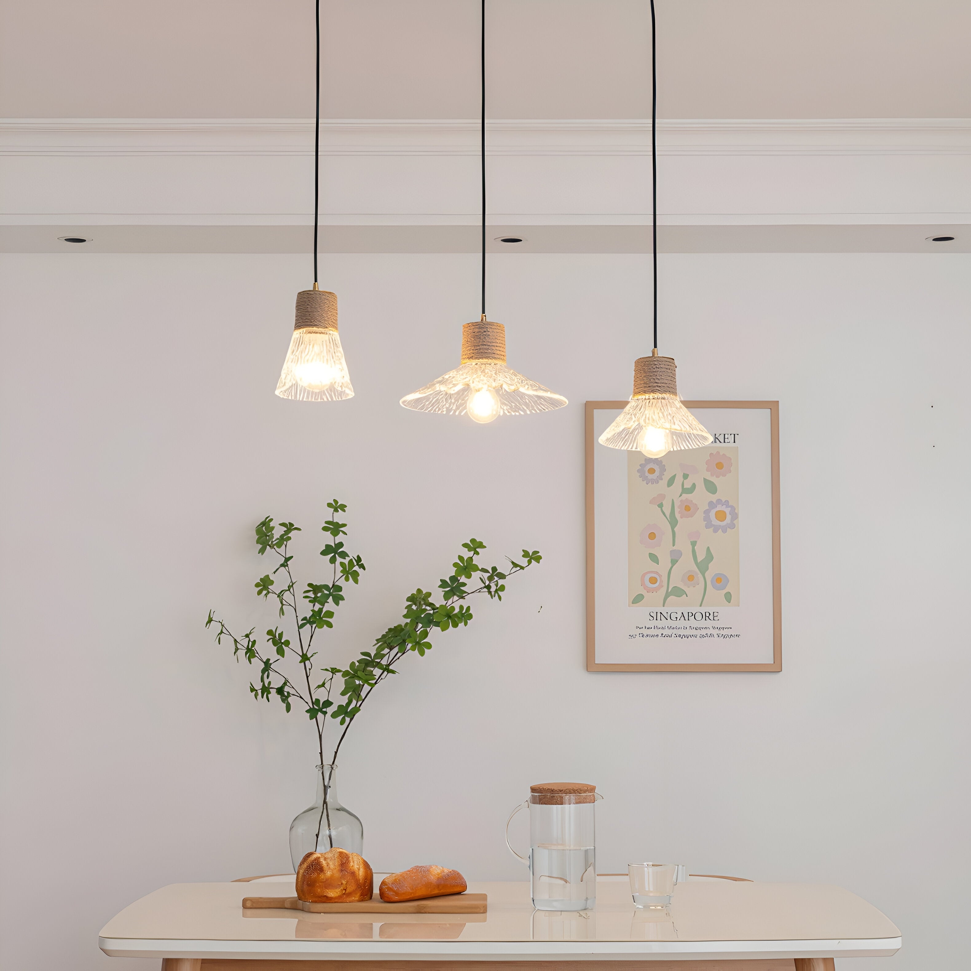 Nordic Hemp Rope Glass Pendant Light D938