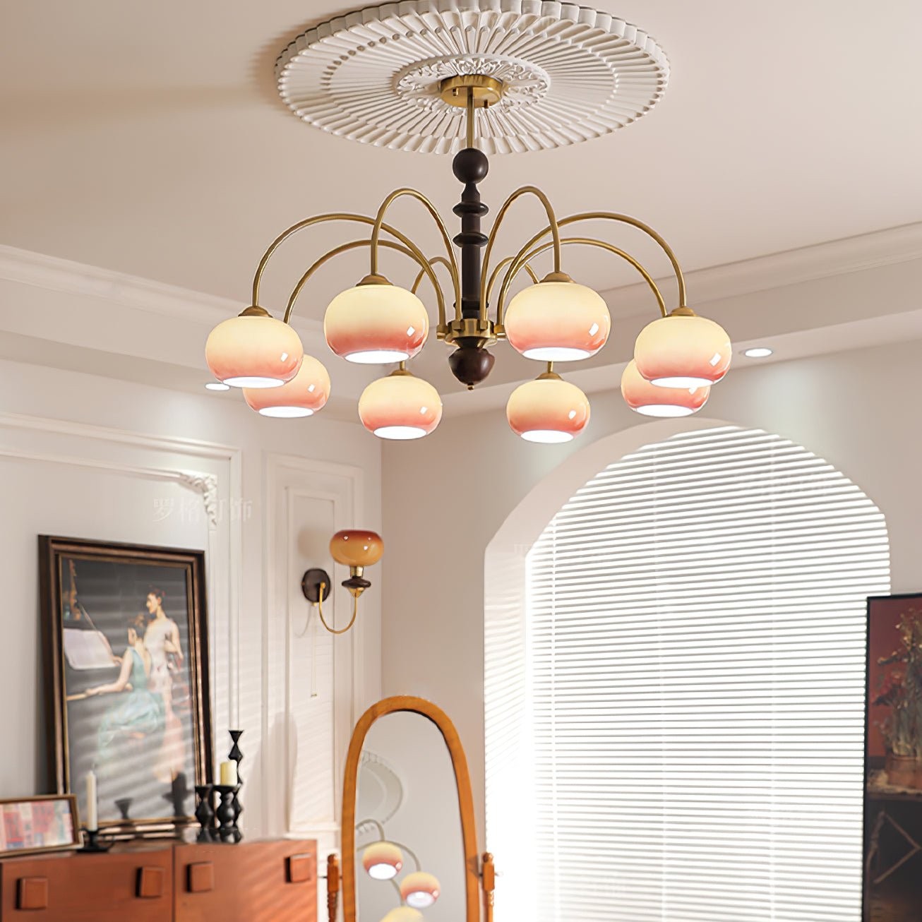 Vintage Bauhaus Persimmon Chandelier M526