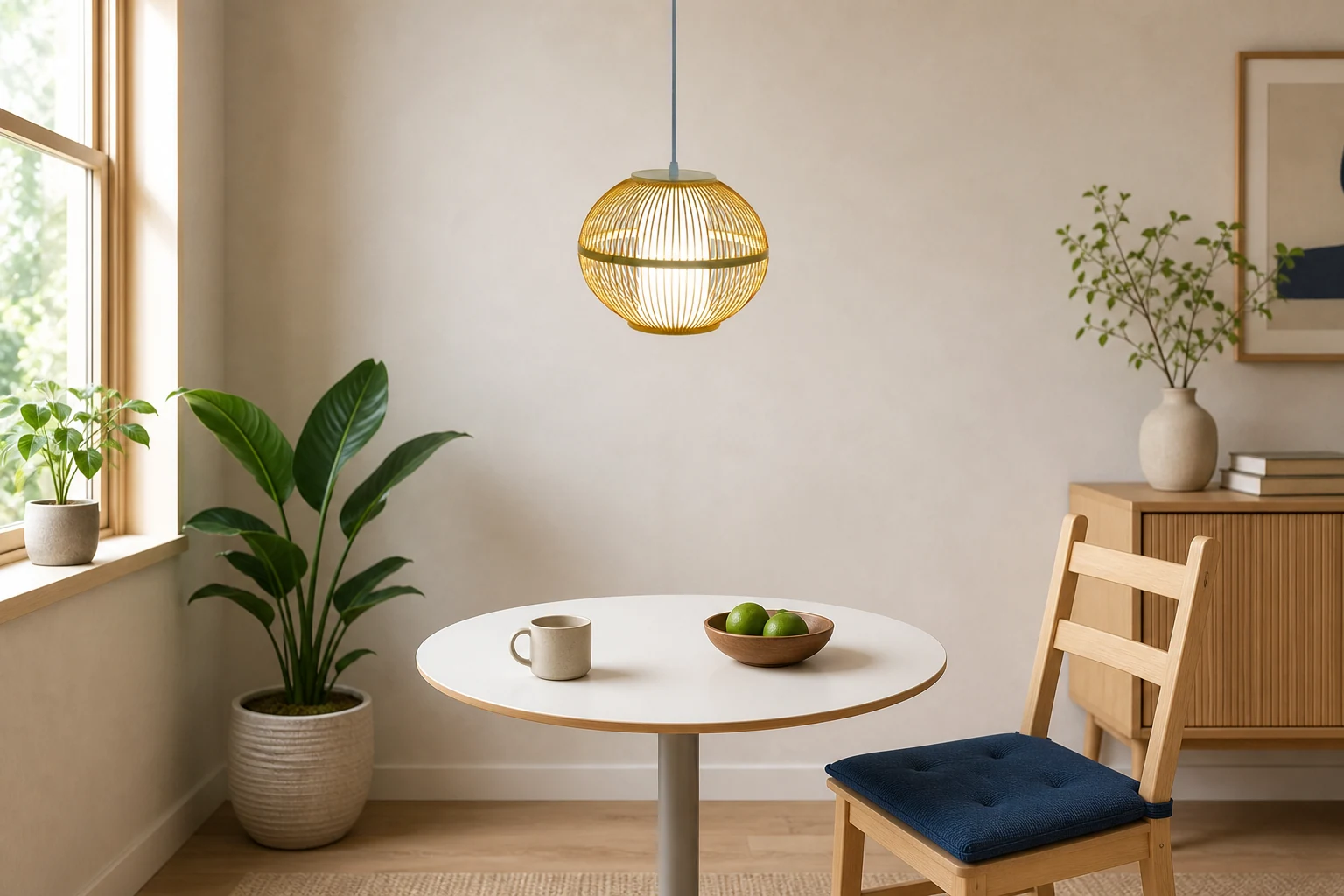 Lampa wisząca Latarnia w klatce dla ptaków, pokazana we wnętrzu lifestylowym