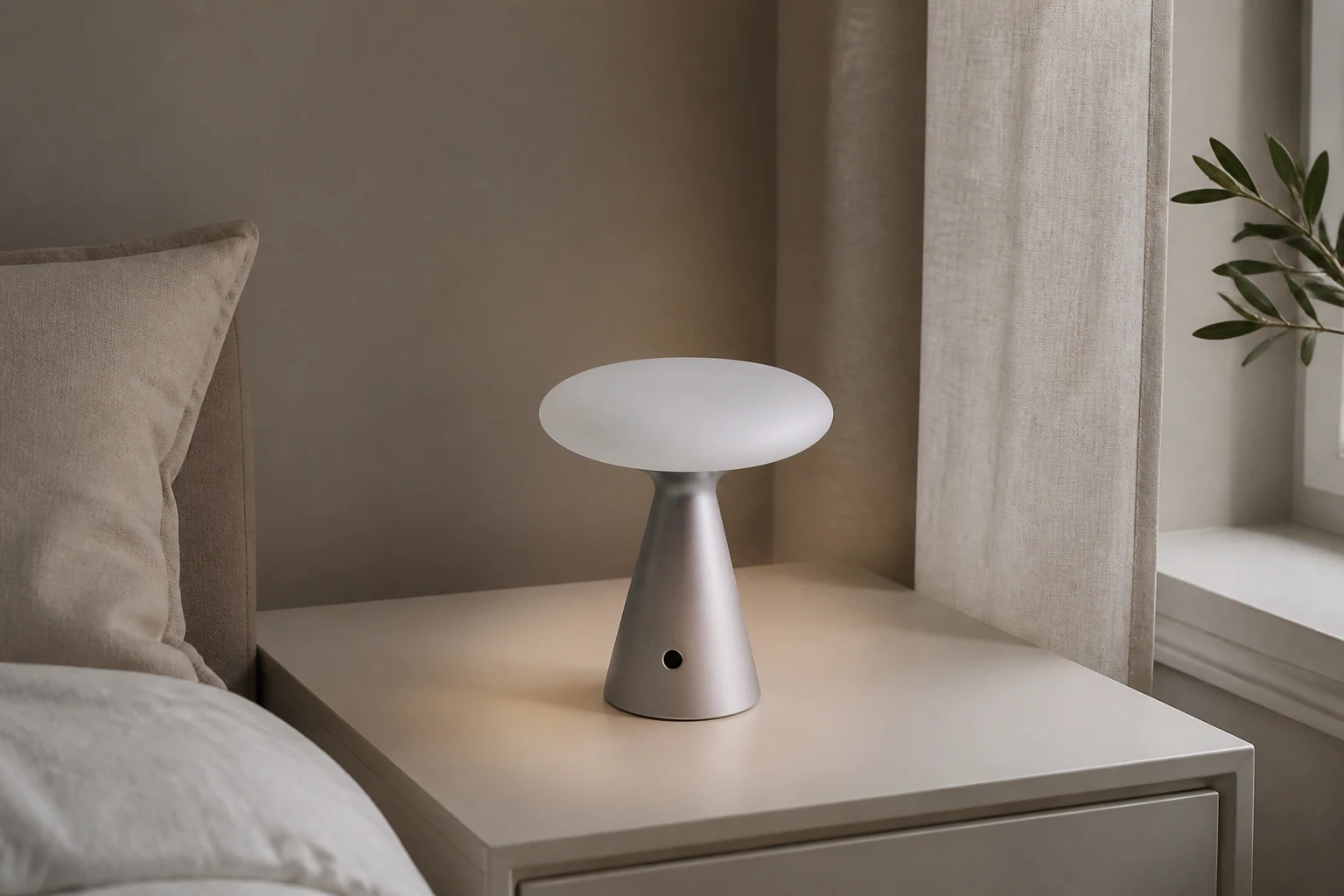 Prosta, przyciemniana dotykowo lampa stołowa M248 w scenie lifestylowej