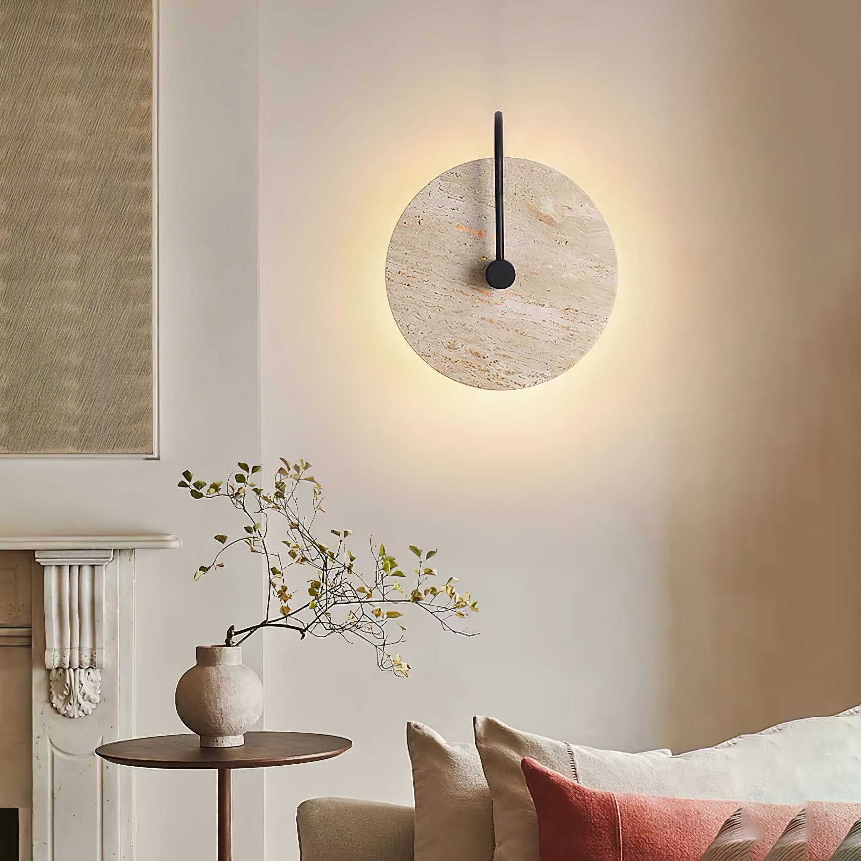 Simple Clock-Shaped Travertine Wall Lamp M25