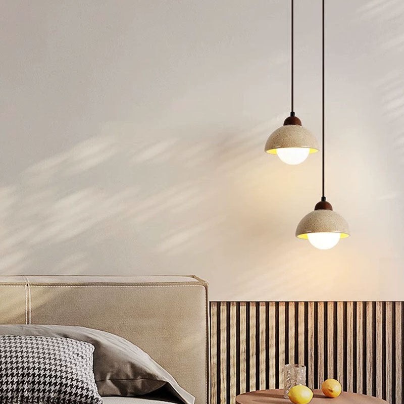 Traditional Japanese Travertine Wood Pendant Lamp M107