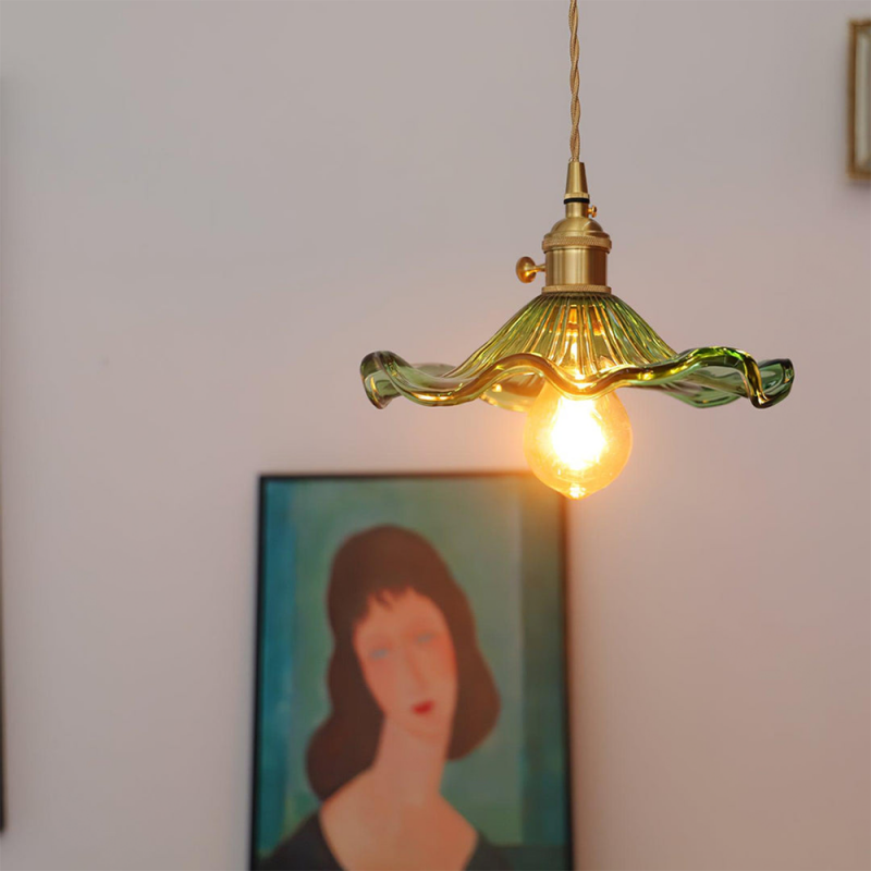 Retro Hibiscus Flower Glass Pendant Light S104